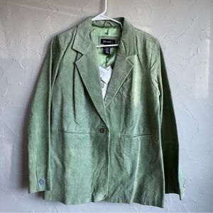 Denim & Co. Genuine Suede Leather Blazer – Sage Green (Size L, NWT)